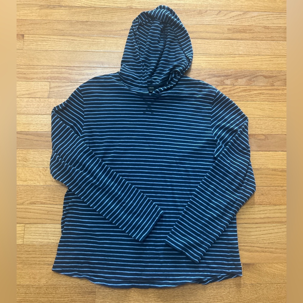 Vince Hoodie Mens Size L Navy Blue Stripe Lightweight Cotton Coastal
